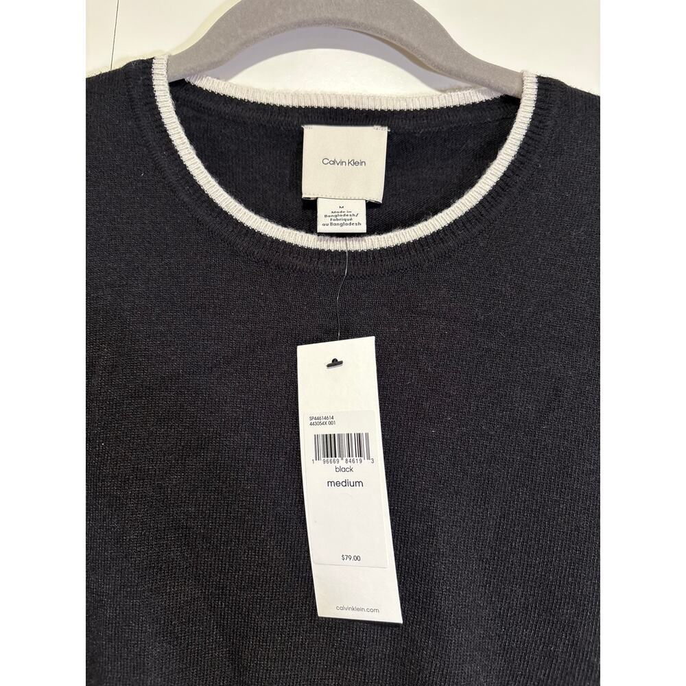 Calvin Klein Women's Black Contrast Trim Crewneck Sweater Size M NWT - Picture 3 of 6